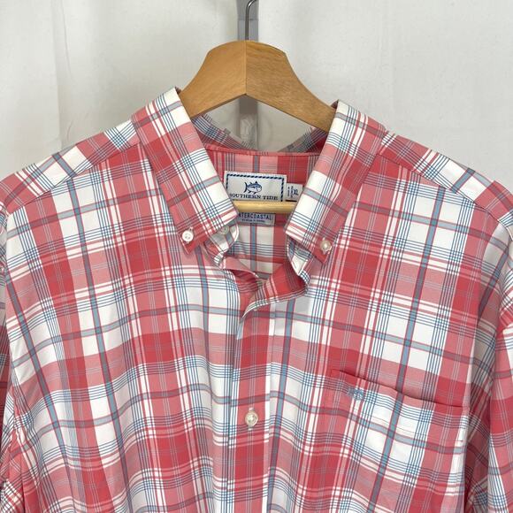 SOUTHERN TIDE Ormond Plaid Intercoastal Performance Sport Shirt Pink Size XL - Picture 4 of 9